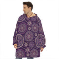 Purple Bohemian Mandala Pattern Print Hoodie Blanket