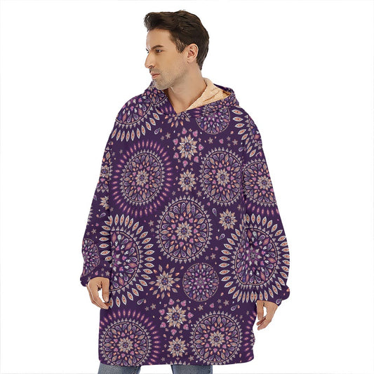 Purple Bohemian Mandala Pattern Print Hoodie Blanket