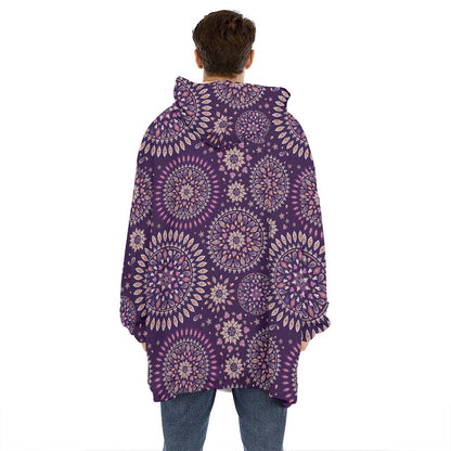 Purple Bohemian Mandala Pattern Print Hoodie Blanket