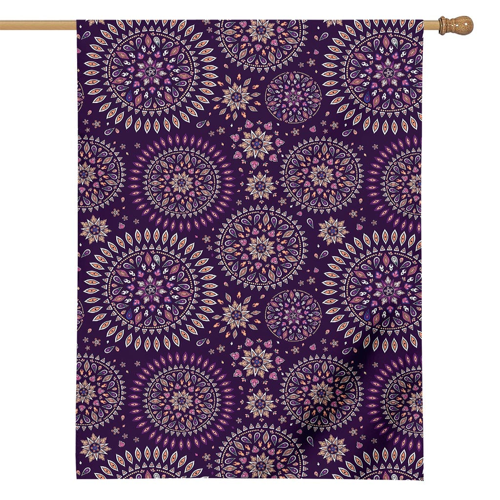 Purple Bohemian Mandala Pattern Print House Flag