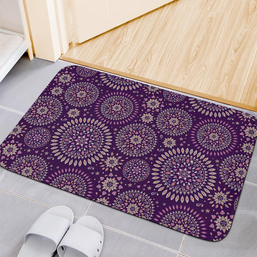 Purple Bohemian Mandala Pattern Print Indoor Door Mat