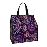 Purple Bohemian Mandala Pattern Print Insulated Lunch Tote