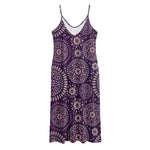 Purple Bohemian Mandala Pattern Print Jersey Midi Cami Dress