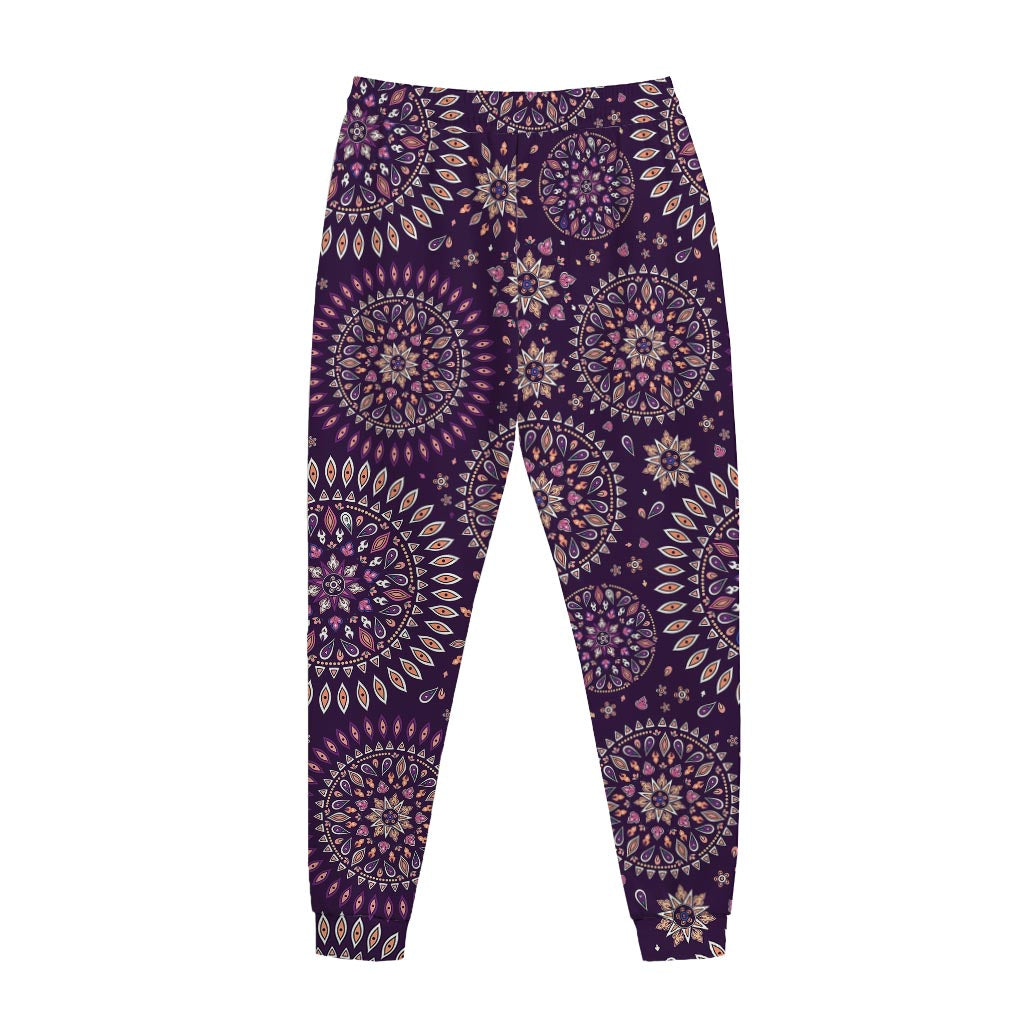 Purple Bohemian Mandala Pattern Print Jogger Pants