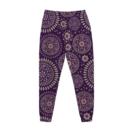 Purple Bohemian Mandala Pattern Print Jogger Pants