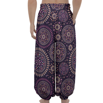 Purple Bohemian Mandala Pattern Print Lantern Pants