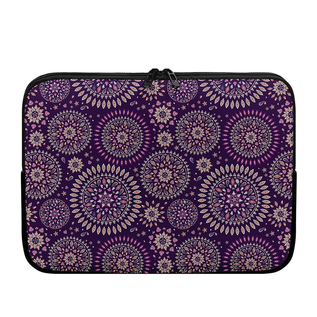 Purple Bohemian Mandala Pattern Print Laptop Sleeve
