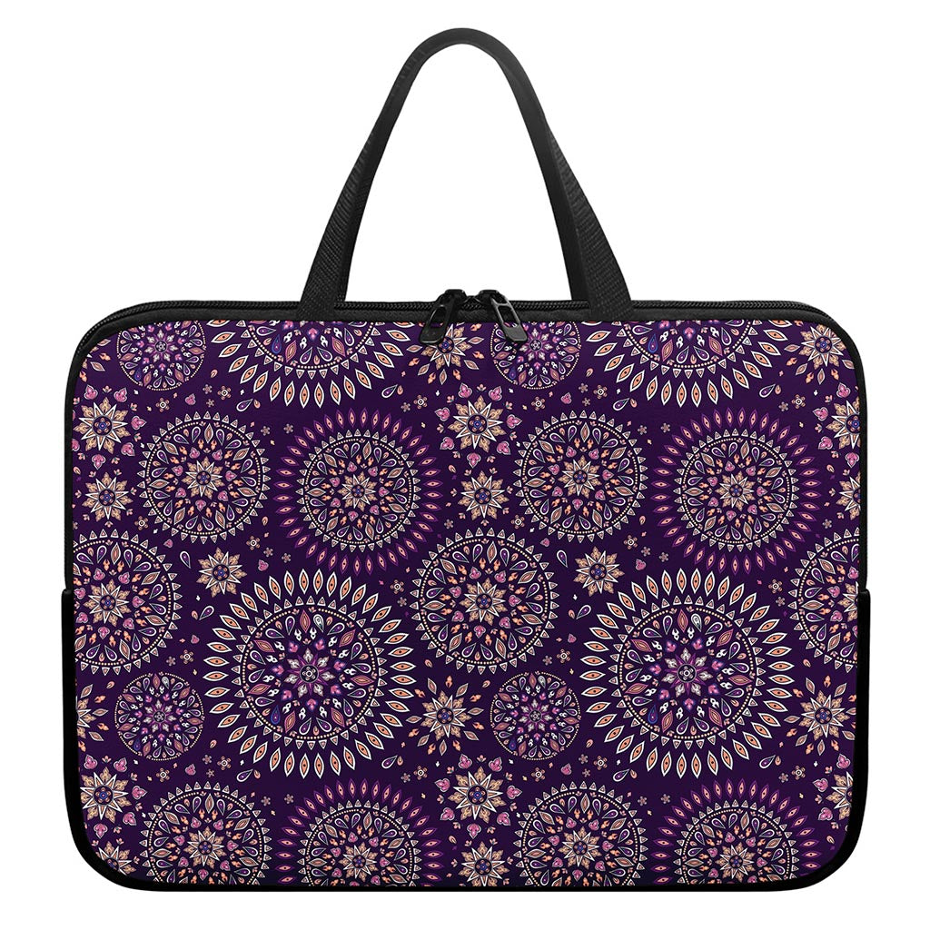 Purple Bohemian Mandala Pattern Print Laptop Sleeve With Handle