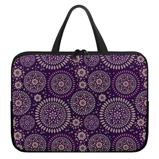 Purple Bohemian Mandala Pattern Print Laptop Sleeve With Handle