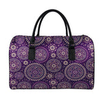 Purple Bohemian Mandala Pattern Print Leather Duffle Bag