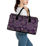 Purple Bohemian Mandala Pattern Print Leather Duffle Bag