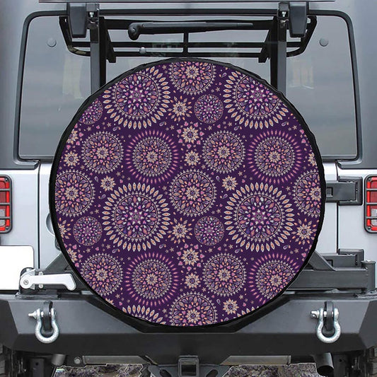 Purple Bohemian Mandala Pattern Print Leather Spare Tire Cover