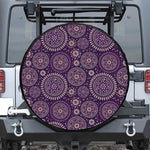 Purple Bohemian Mandala Pattern Print Leather Spare Tire Cover