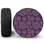 Purple Bohemian Mandala Pattern Print Leather Spare Tire Cover