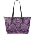 Purple Bohemian Mandala Pattern Print Leather Tote Bag With Zipper