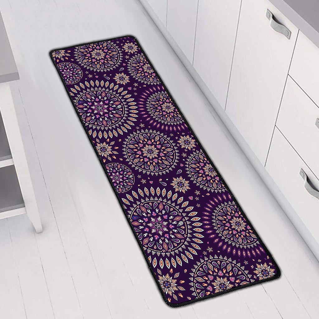 Purple Bohemian Mandala Pattern Print Long Kitchen Mat