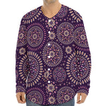 Purple Bohemian Mandala Pattern Print Long Sleeve Baseball Jersey