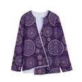 Purple Bohemian Mandala Pattern Print Long Sleeve Short Coat