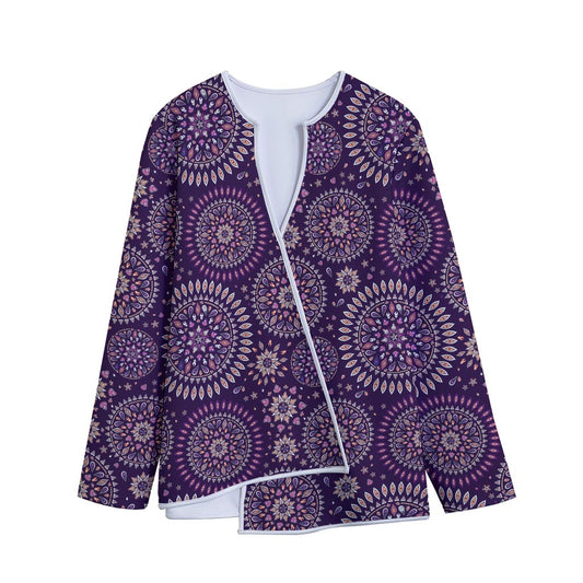 Purple Bohemian Mandala Pattern Print Long Sleeve Short Coat