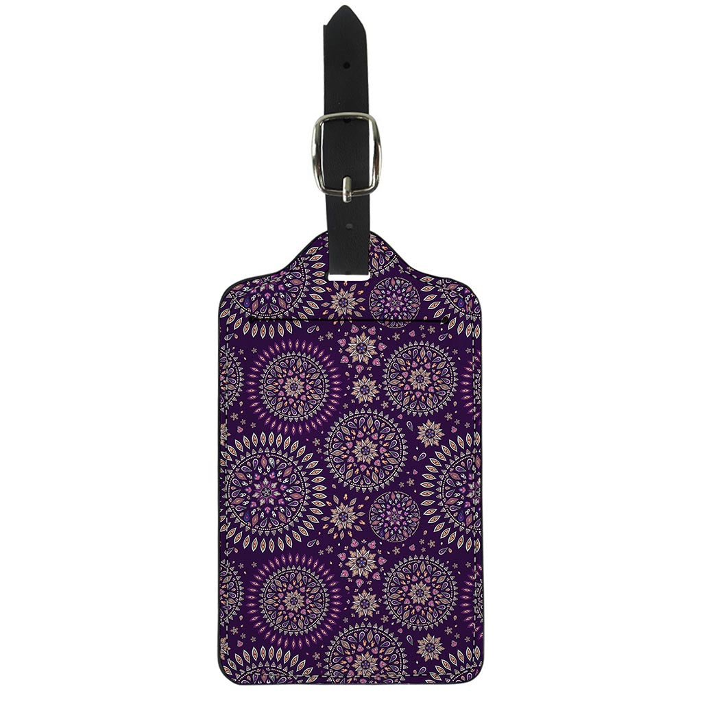 Purple Bohemian Mandala Pattern Print Luggage Tag