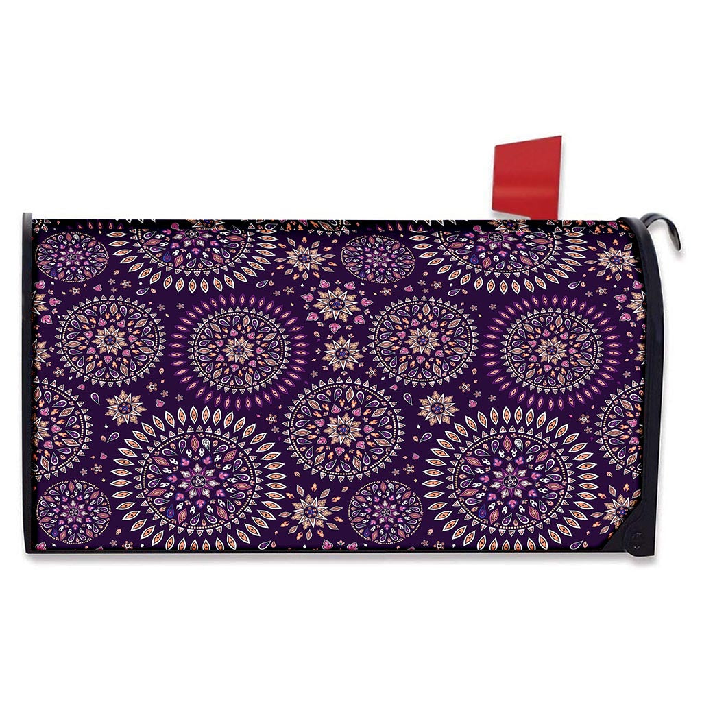 Purple Bohemian Mandala Pattern Print Mailbox Cover