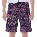 Purple Bohemian Mandala Pattern Print Men's Beach Shorts