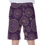 Purple Bohemian Mandala Pattern Print Men's Beach Shorts