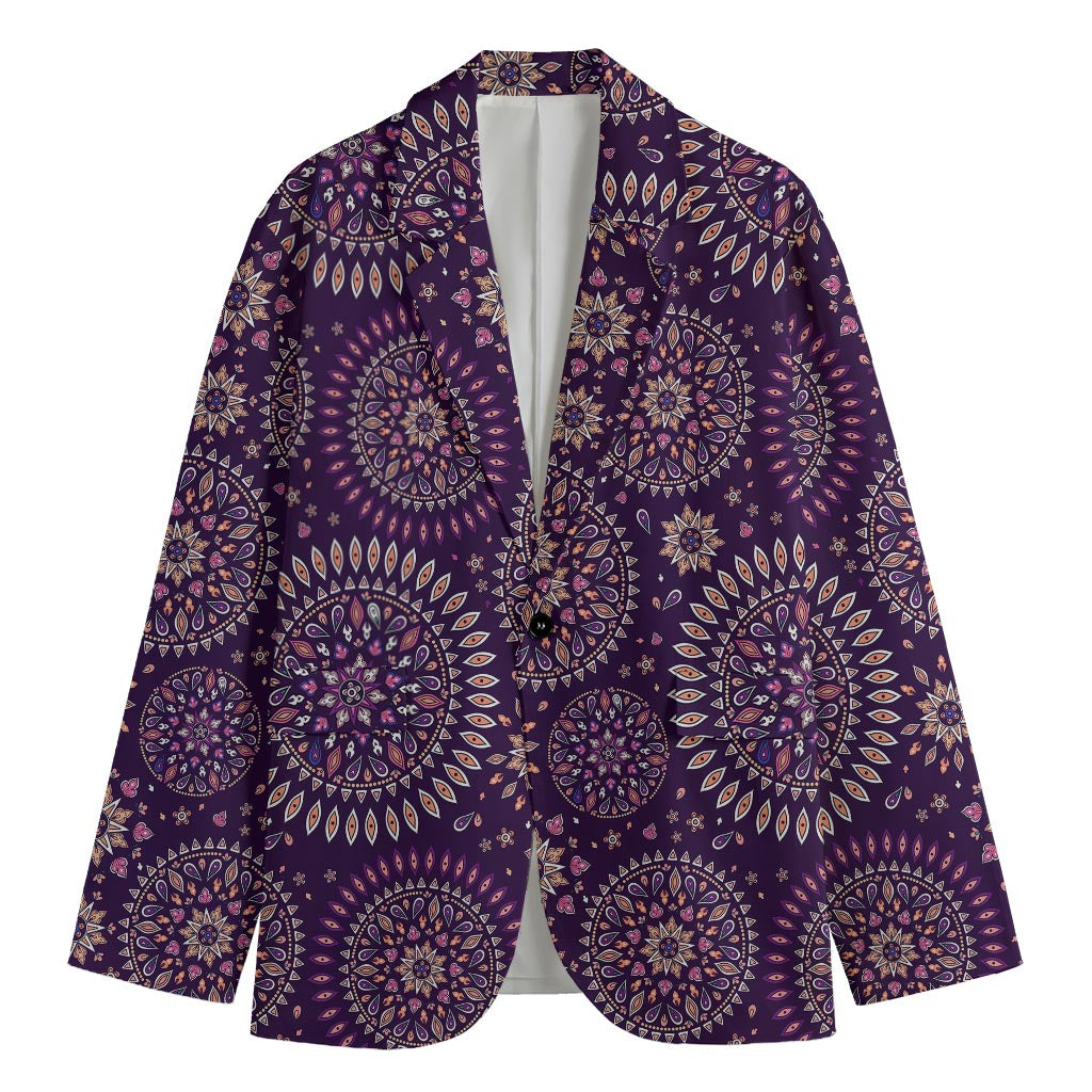 Purple Bohemian Mandala Pattern Print Men's Blazer