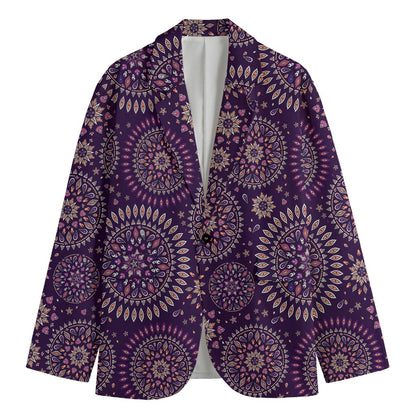 Purple Bohemian Mandala Pattern Print Men's Blazer