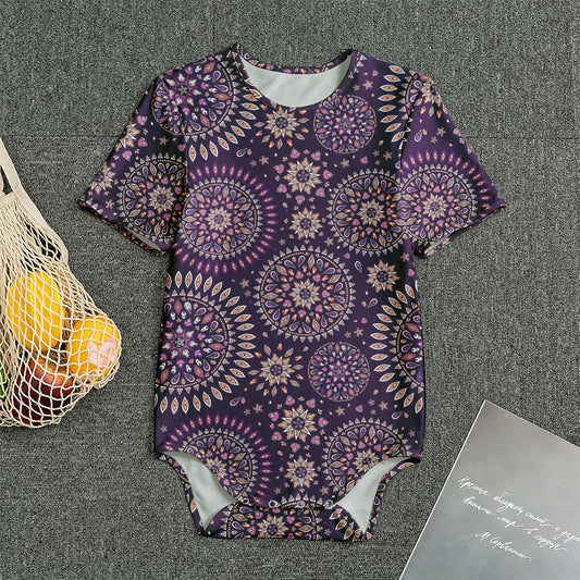Purple Bohemian Mandala Pattern Print Men's Bodysuit