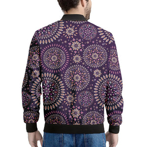 Purple Bohemian Mandala Pattern Print Men's Bomber Jacket