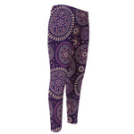 Purple Bohemian Mandala Pattern Print Men's Compression Pants