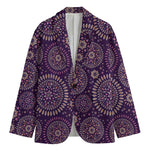Purple Bohemian Mandala Pattern Print Men's Cotton Blazer