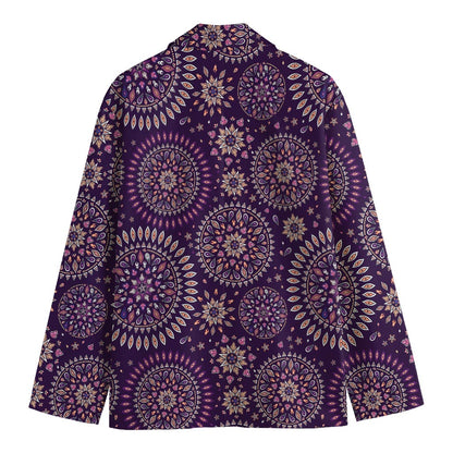 Purple Bohemian Mandala Pattern Print Men's Cotton Blazer