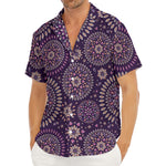 Purple Bohemian Mandala Pattern Print Men's Deep V-Neck Shirt
