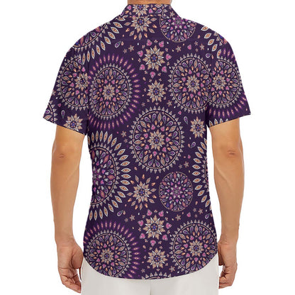 Purple Bohemian Mandala Pattern Print Men's Deep V-Neck Shirt