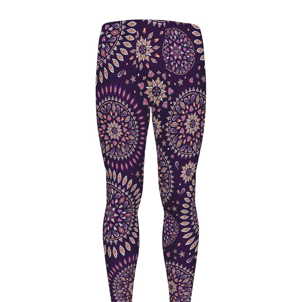Purple Bohemian Mandala Pattern Print Men's leggings