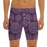 Purple Bohemian Mandala Pattern Print Men's Long Boxer Briefs