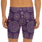Purple Bohemian Mandala Pattern Print Men's Long Boxer Briefs