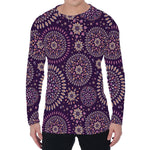 Purple Bohemian Mandala Pattern Print Men's Long Sleeve T-Shirt