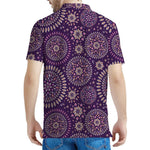 Purple Bohemian Mandala Pattern Print Men's Polo Shirt