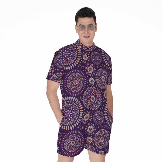 Purple Bohemian Mandala Pattern Print Men's Rompers
