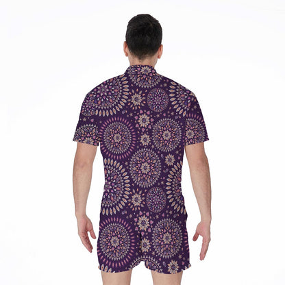 Purple Bohemian Mandala Pattern Print Men's Rompers