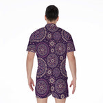 Purple Bohemian Mandala Pattern Print Men's Rompers