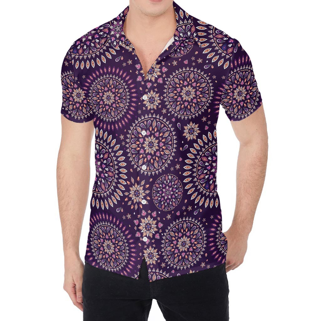 Purple Bohemian Mandala Pattern Print Men's Shirt