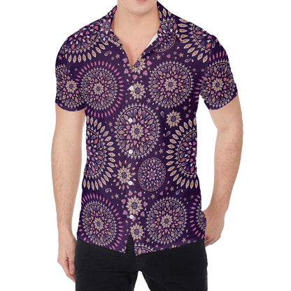Purple Bohemian Mandala Pattern Print Men's Shirt