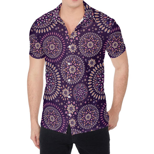 Purple Bohemian Mandala Pattern Print Men's Shirt