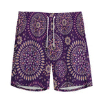Purple Bohemian Mandala Pattern Print Men's Sports Shorts