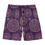 Purple Bohemian Mandala Pattern Print Men's Swim Trunks