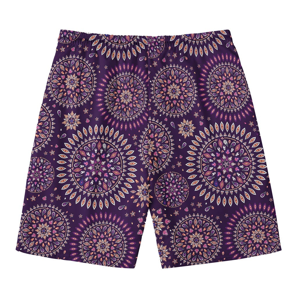 Purple Bohemian Mandala Pattern Print Men's Swim Trunks
